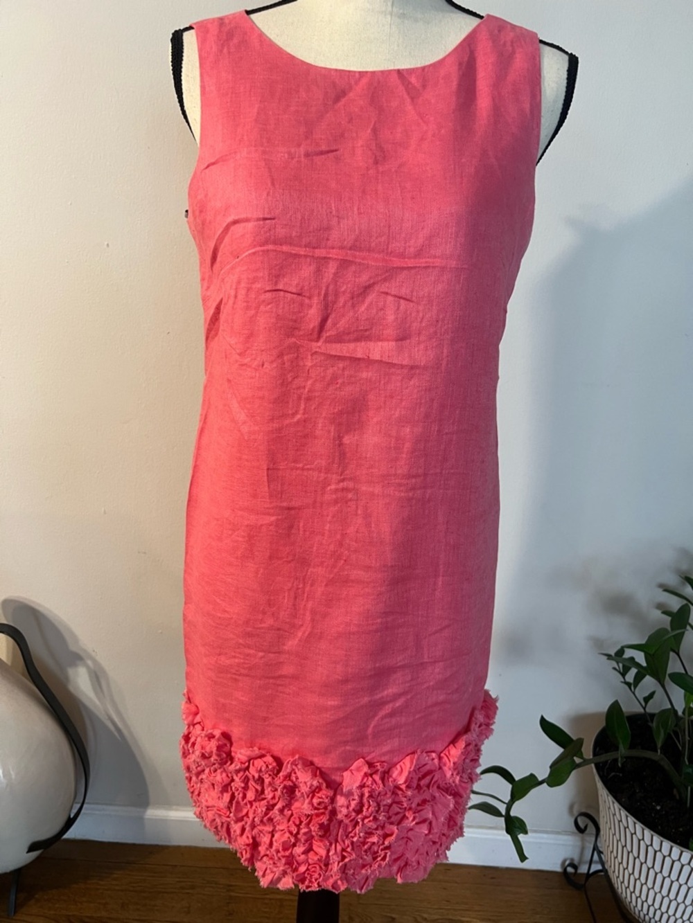 Taylor Coral-Pink Mini Dress with Ruffle Trim